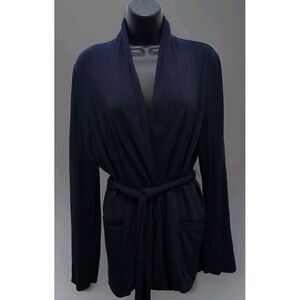 White House Black Market Modal Blue Open Front‎ Belted Cardigan Pockets Sz Small